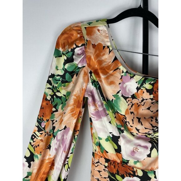 Lulu’s Lovin' It Orange Multi Floral Print Satin One-Shoulder Jumpsuit Size S - Picture 10 of 16